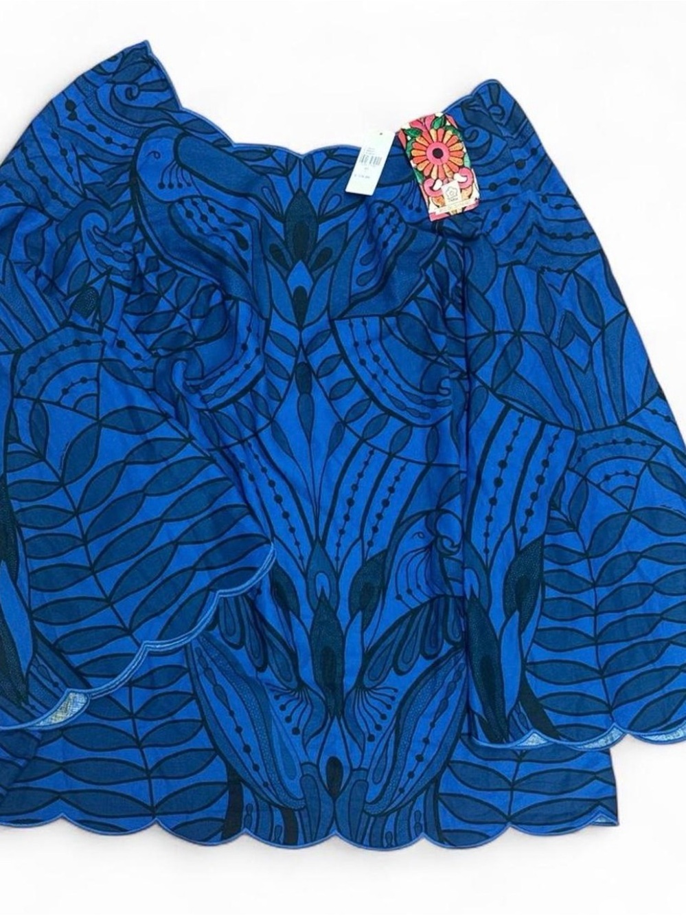 NWT Farm Rio Anthropologie blue & black “lacemaker” botanical print mini dress L